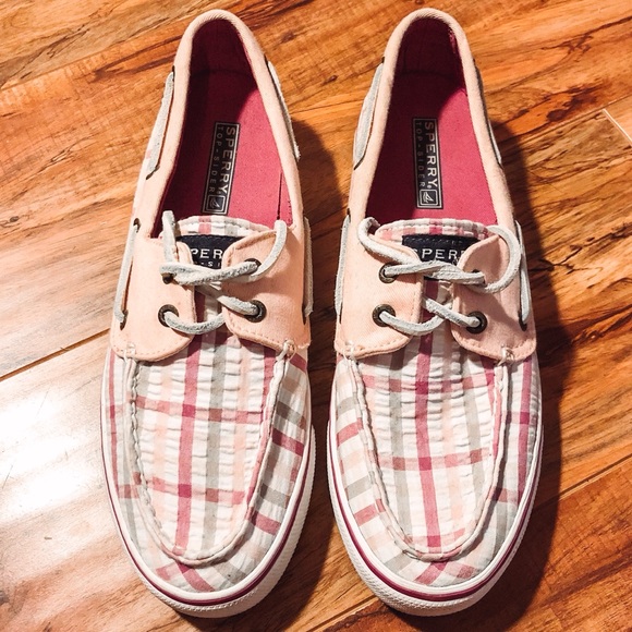 Sperry Pinkwhite Seersucker Plaid Boat 
